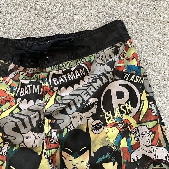 Batman Mens Swim Trunks Board Shorts Sz XL DC Comics Robin Flash Pop Art Black - Picture 3 of 12